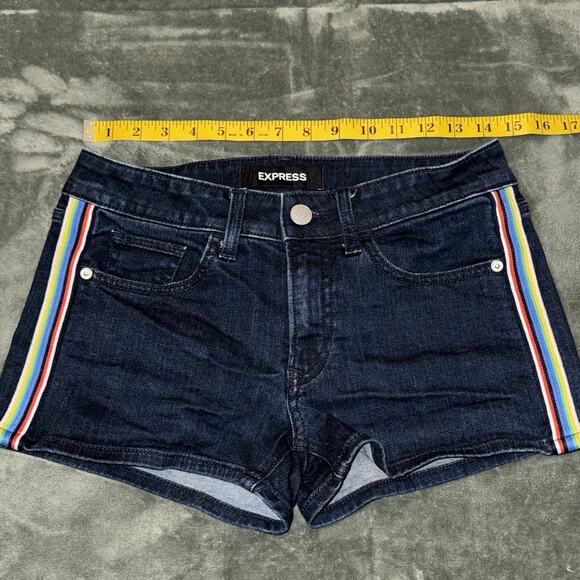 Y2K Express Shortie Relaxed Low Rise Denim Shorts Women's 00 Striped Pockets - Picture 4 of 7